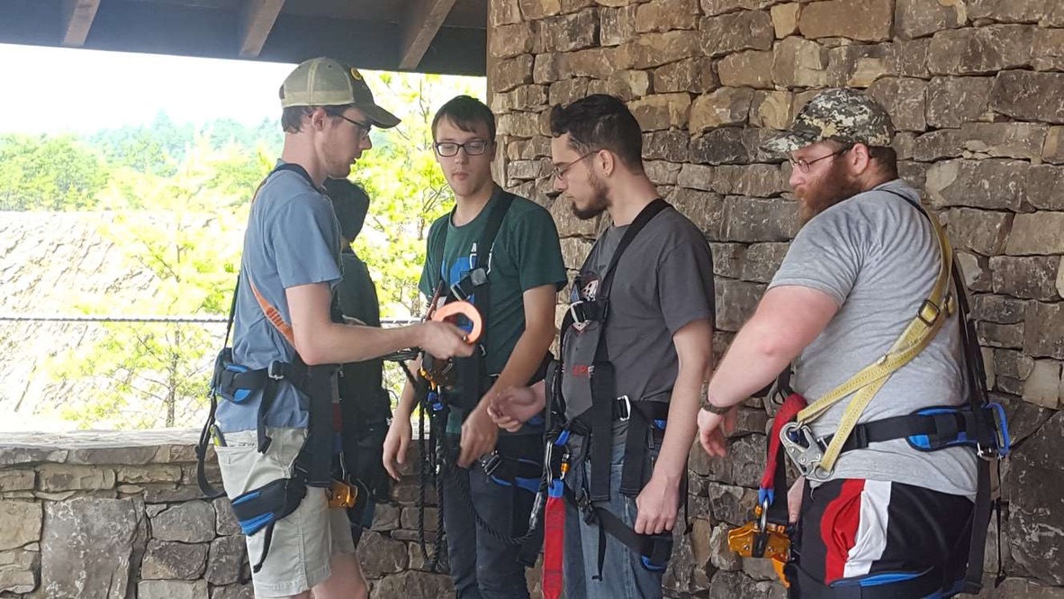 Preparing for first zip-lining experience.